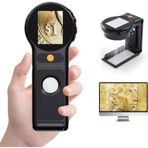 Coin Magnifying Glass with Light, 500X Handheld Powerful Magnifying Glass for Reading, USB Coin Microscope, Foldable Digital Microscope for Seniors Reading, Inspection, Jewelry, Exploring