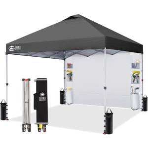 CROWN SHADES Canopy Tent 10x10 Pop Up Canopy with Side Pockets, Grid GrayPop Up Tent Shelter with One Person Set Up Center Lock, Portable Instant Camping Beach Canopy Tents