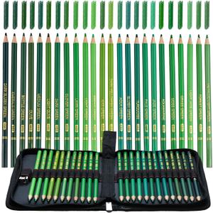 Green Colored Pencils,Oil Based Wooden Colored Pencil Set for Adults Coloring Books Drawing Sketching Art Supplies 24 Color