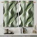 Sage Green Kitchen Curtains, Small Grey and Green Striped Blackout Curtains Short Cafe Tier Curtains for Dining Room RV Windows 26x36 Inch, 2 Panels