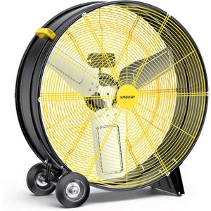 VAGKRI 30 Inch Industrial Drum Fan, 300W High Velocity Floor Fan, 3 Speed Heavy Duty Metal Fan with Casters Handles, Powerful Motor Air Circulator for Warehouse, Factory, Barn, Commercial, UL listed (Yellow)