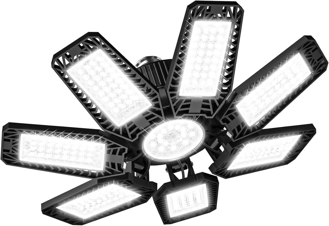 LED Garage Light - 200W 20000LM 6500K LED Garage Ceiling Lights with 7+1 Adjustable Panels, Shop Lights Screw in E26 E27 Bulb Socket for Workshop, Storage Room, Basement, Warehouse