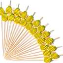 PuTwo Cocktail Picks Handmade Bamboo Toothpicks 100pcs 4.7" in Yellow Pineapples
