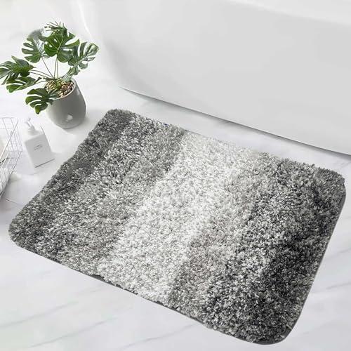 Bathroom Rug Mat Grey Bath Rugs Thick Soft Microfiber Bath Carpet Absorbent Machine Washable Rugs for Shower Floor Bathroom Runner Non-Slip Bathmat 19x28 Inch