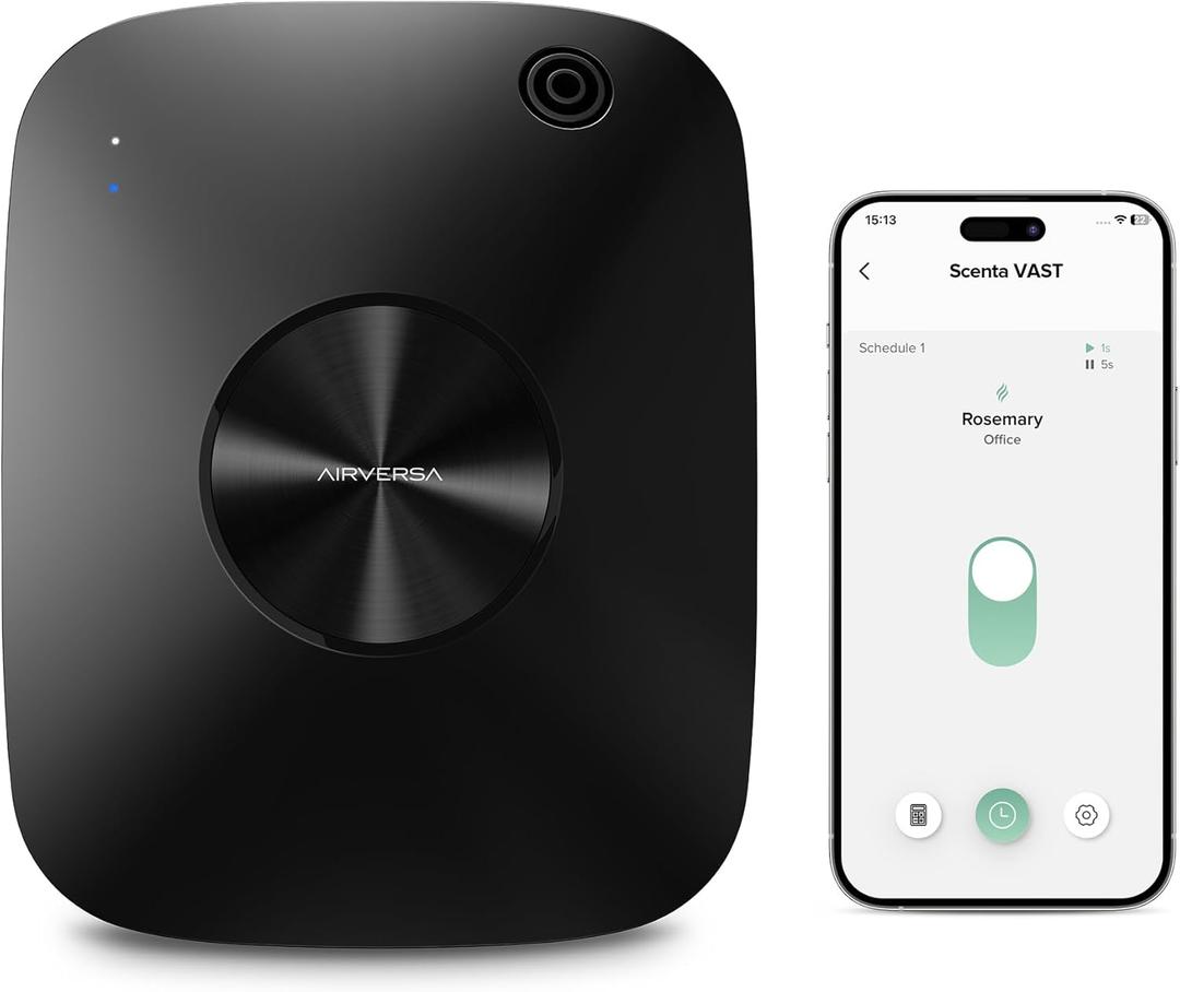 Airversa Smart Waterless Essential Oil Diffuser Scent Air Machine with 12A1V Power Adapter for Large Rooms Spaces Home and Commercial Use, Up to 2000 sq ft 400 mL Capacity Scent Diffuser, Black ANA