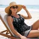 Women's Tummy Control Swimdress One Piece Swimsuits Modest V-Neck Mesh Bathing Suits with Built-in Bottom (XL)