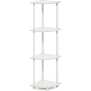 Furinno Turn-N-Tube 4-Tier Corner Display Rack Multipurpose Shelving Unit, White/White