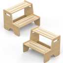 Step Stool for Toddler, Sturdy Wooden 2-Step Stool with Anti-Slip Surface and Pads for Barthroom, Kitchen, Bedroom, Toilet, and Potty Training - 2 Pack