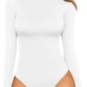 MANGOPOP Women's Mock Turtle Neck Long Sleeve Tops Bodysuit Jumpsuit (White, XL)