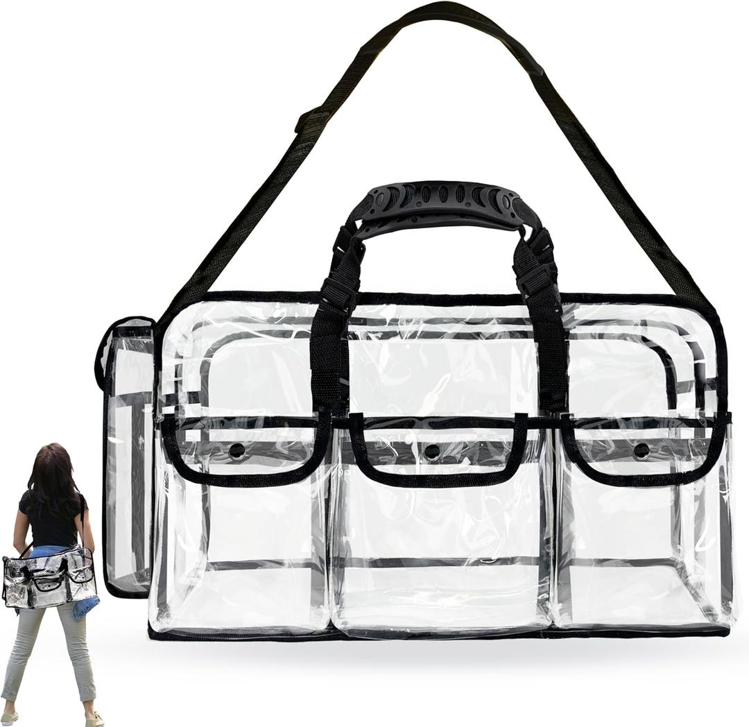 20" Large Clear Tote Makeup Carry On Bag for Travel, Clear Duffle Toiletry Cosmetic Bag Professional Organizer Bags for Make up Set Artist Work Beach Gym