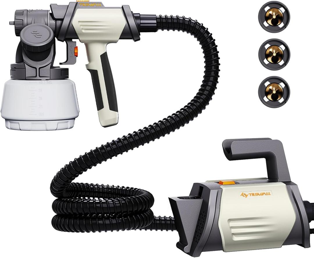 Tilswall Paint Sprayer 800W HVLP Spray Paint Gun, Electric Paint Sprayer Gun with 4 Nozzles & 3 Patterns for House Painting Furniture Cabinets Fence Home Walls Shark 800 (White, 1300 ml)