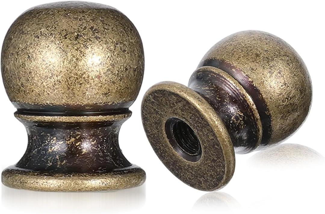 cobee 2 Pcs Lamp Finials for Lamps, Antique Brass Finial Cabinet Knobs Lamp-Shade Screw Caps, Lamps Shade Topper Ball Kitchen Cabinet Hardware for Table Floor Lamp