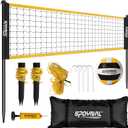 Portable Volleyball Net for Backyard, 20/32 FT, Adjustable Height | Adjusts to 8, 7.8 and 7.4 FT; includes volleyball, pump, boundary line and carry bag for beach, grass and outdoor, 32FT-Yellow