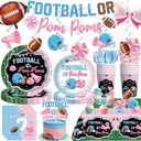 Football Gender Reveal Decorations All-in-one Set for Boy or Girl, Serves 25, Football or Pom Poms Gender Reveal Decorations Include Tableware Balloon Banner Tablecloth Cupcake Topper, Etc.