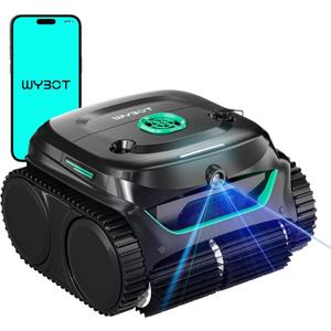 WYBOT C2 Vision 2026 New Cordless Robotic Pool Cleaner with AI Vision, Powerful Suction Pool Vacuum for Inground Pools, Ultra-fine Filtration, Wall&Waterline Cleaning, Black with Green Outlet