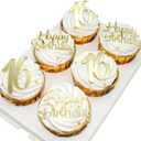 Happy Birthday Cupcake Party Decorations, Gold Mirror AcrylicAcrylic Number Cupcake Topper,12 Pieces,16th Birthday Cake Toppers,16th Cupcake Topper,Sweet 16 (16th Birthday Cupcake)