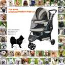 ROODO 3 Wheel Dog Pet Cat Stroller Best Lightweight Foldable Compact Portable Jogger All Terrain Travel Pet Gear Puppy Kitty Stroller for up to 30lbs Medium Small Dogs and Cats(Light Khaki)
