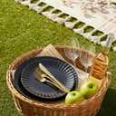 TP 8" Reusable Melamine Paper Plates, Round Plates for Party Picnic Outdoors, Set of 8, Black