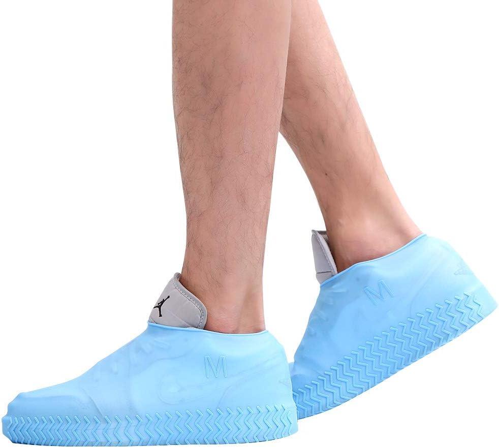 2 x Waterproof Silicone Shoe Covers for Rain,Reusable Non Slip Rubber Rain Shoe Cover Cycling Shoe Protectors Outdoor with Non-slip Sole Apply to Men,Women,Kids(Small Blue)