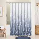 Ombre Blue Striped Shower Curtain for Bathroom 60"x72", Geometric Modern Shower Curtain Set with Hooks 72 Inches Long Fabric Waterproof Hotel Bath Accessories Machine Washable