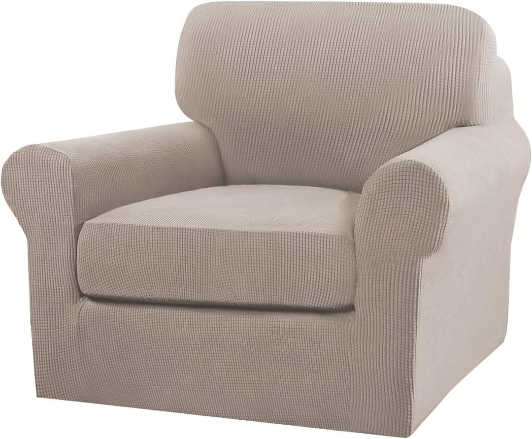 Turquoize 2 Piece Chair Covers Chair Slipcovers for Living Room Armchair Couch Cover Chair Sofa Cover with Individual Cushion Covers Furniture Cover for Chairs Feature Jacquard Fabric (Chair, Sand)