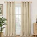 YoungsTex Burlap Linen Curtains with Grommet 84 Inch Length for Living Room, Natural Tan Light Filtering Drapes Privacy Semi Sheer for Farmhouse Bedroom, 2 Panels, 52 X 84 Inch