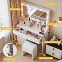 Haewon Makeup Vanity Desk with Lighted Mirror and Chair Set, White, Small