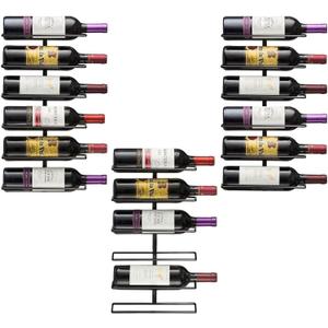 Sorbus Wall Mount Wine Rack  Holds 6 Bottles  Black Metal Wine Bottle Holder for Wall, Modern Wine Rack for Home Bar, Kitchen (3 Pack)