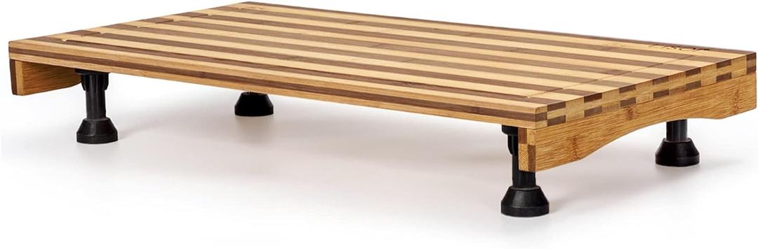 Bamboo Stovetop Cover&Countertop Cutting Board with Adjustable Legs, 21.14 x 11.42 inches Dual-purpose Chopping Board for Electric Stove Burner, Workspace Block Cover for RV Camping Camper Gas