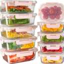 10 Pack Glass Meal Prep Containers, Food Storage Container Set with Snap Locking Lids, Airtight Lunch Boxes for Kitchen, Microwave, Oven, Freezer, and Dishwasher Safe (Pink)