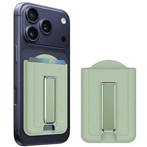 iShowMount for MagSafe Wallet with Stand, Magnetic Phone Wallet [4-Card Holder][RFID Blocking], CellPhone Credit Card Holder for iPhone 17/ 16/ 15/ 14/ 13/ 12-Light Green
