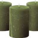 Simply Soson Rustic 2.75"x4"Dark Moss Green Pillar Candles Set of 3-Unscented Candles - Large Candle for Candle Holders-Velas Decorativas Green Candles Pillar Colored Candles Fall Pillar Candles Bulk (2.75" x 4" - 3 pk)