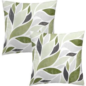 Boho Outdoor Pillow Covers 18x18 Inch Farmhouse Floral Sage Green Throw Pillow Covers Modern Bohemian Leaves Pillow Cases Cotton Cushion Covers for Couch Sofa Bedroom Living Room (Pack of 2)
