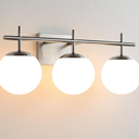 Bathroom Light Fixtures over Mirror, 3-Light Brushed Nickel Vanity Lights for Bathroom, Mid-Century Modern Vanity Light with Milky White Globe Glass Shades, 22.4 Inch Sconces Wall Lighting for Bath