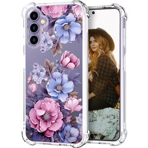 Hungo Compatible for Samsung Galaxy S25 Plus / S24 Plus Case Clear Design,Girly Skin S24+ S25+ Pink Large Floral Ladies Luxury Anemones Flower