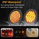 Partswcgg 4Pcs 4 Inch Round Amber Strobe Lights 24 LED Trailer Tail Lights with Stobe Solid Flash Patterns for Truck Towing Trailer Lamps Warning Waterproof w/Grommets and 3 Prong Plug 10V-30V