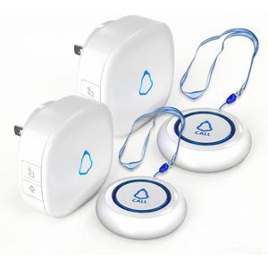 Caregiver Pager, METAK Wireless Call Button for Elderly/Senior at Home, 2 Receivers + 2 SOS Buttons, Emergency Panic Call Bell, Medical Life Alert Necklace System for Patients, Disabled, Nurses
