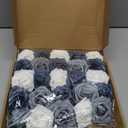 J-Rijzen Artificial Flowers 25PCS Real Looking White & Dusty Blue Shades Fake Roses with Stem for DIY Wedding Bouquets Centerpieces Baby Shower Party Home Decorations