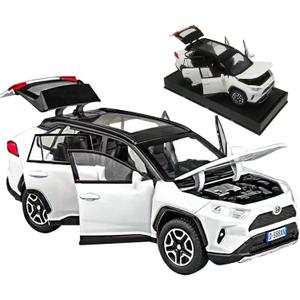 Model Car Compatible 1/32 RAV4 Toy Car Alloy Diecast Collectible Model with Light and Sound Toy Vehicle for Boys Kids Toddler Gift White Car