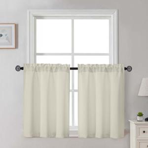 Gwine Short Curtains 30 Inch Length, Light Filtering Small Kitchen Window Curtains Tiers Over Sink, Half Window Treatments for Bathroom Basement Rod Pocket, 2 PCS, Each 30" Wx30 L, Natural