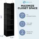 Handy Laundry Hanging Closet Organizer - 6 Shelf Storage for Clothes, Sweaters, Shoes & Accessories - Space-Saving Wardrobe Shelves with Hooks for Dorm, RV & Small Closet Organization (Black)