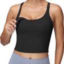 Foucome Nursing Tank Tops for Breastfeeding Longline Nursing Sports Bra Cross Back Workout Crop Top with Built in Bra (Medium, Black)