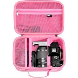 RAIACE Hard Case Compatible with Sony Alpha 7 II III IV/7R V Camera, for Nikon, for Canon, for Pentax and More. Large Capacity With Mesh Pocket for Lens, Charger, Cables, Cards and Accessories.-Pink