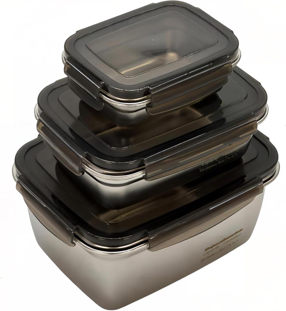 Stainless steel food storage containers leak proof & airtight lids for Kitchen,stainless steel bowl,meal prep lunch box,freezer and microwave safe (17/34/95 oz) (B30)