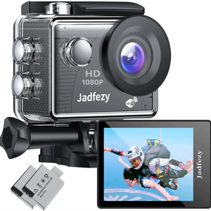 Jadfezy WiFi Action Camera Ultra HD 1080P, 12MP Sports Camera Wide-Angle 2" LCD Screen, 30m/98ft Underwater Waterproof Camera with 2 Batteries and Accessories Kit for Helmet and Bicycle etc