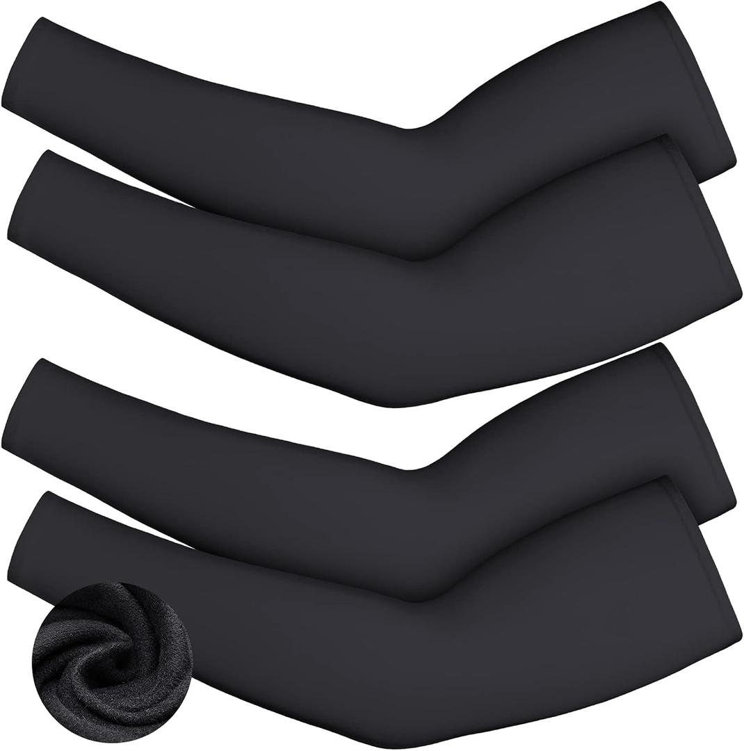 Skylety 4 Pieces Thermal Arm Warmer Compression Arm Sleeve for Men Women Winter Outdoor Activities Cycling Basketball Running (Large, Black)