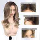 20 Inch Synthetic Lace Front Wig for Women 13x4 Lace Glueless Wavy Ash Brown Wig with Beach Blonde Highlights Pre-Plucked Natural Hairline Heat-Resistant Long Wavy Wig for Realistic Look