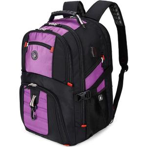 SHRRADOO Extra Large 50L Travel Laptop Backpack with USB Charging Port, College High School Backpack Airline Approved Business Work Bag Fit 17 Inch Laptops for Men Women,Purple