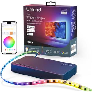 Linkind HDMI 2.0 Sync Box, AI LumiSync Technology ET6 Smart TV Backlights, Supports 4K@60Hz, LED Backlights for 90 inch TVs, for Christmas Decorations, Smart App Control, Music Sync