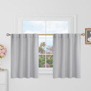 BGment Light Grey Cafe Curtains 36 Inch Length for Half Windows - 34 x 36 inch Curtains Rod Pocket and Back Tab Thermal Insulated Room Darkening Short Curtain for Kitchen, 2 Window Panels